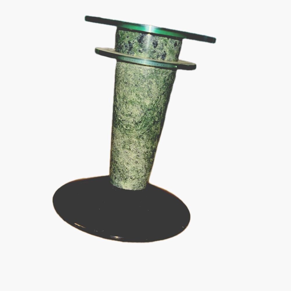 Vintage 80’s Milano Series Green Marble And Lucite Candlestick Holder